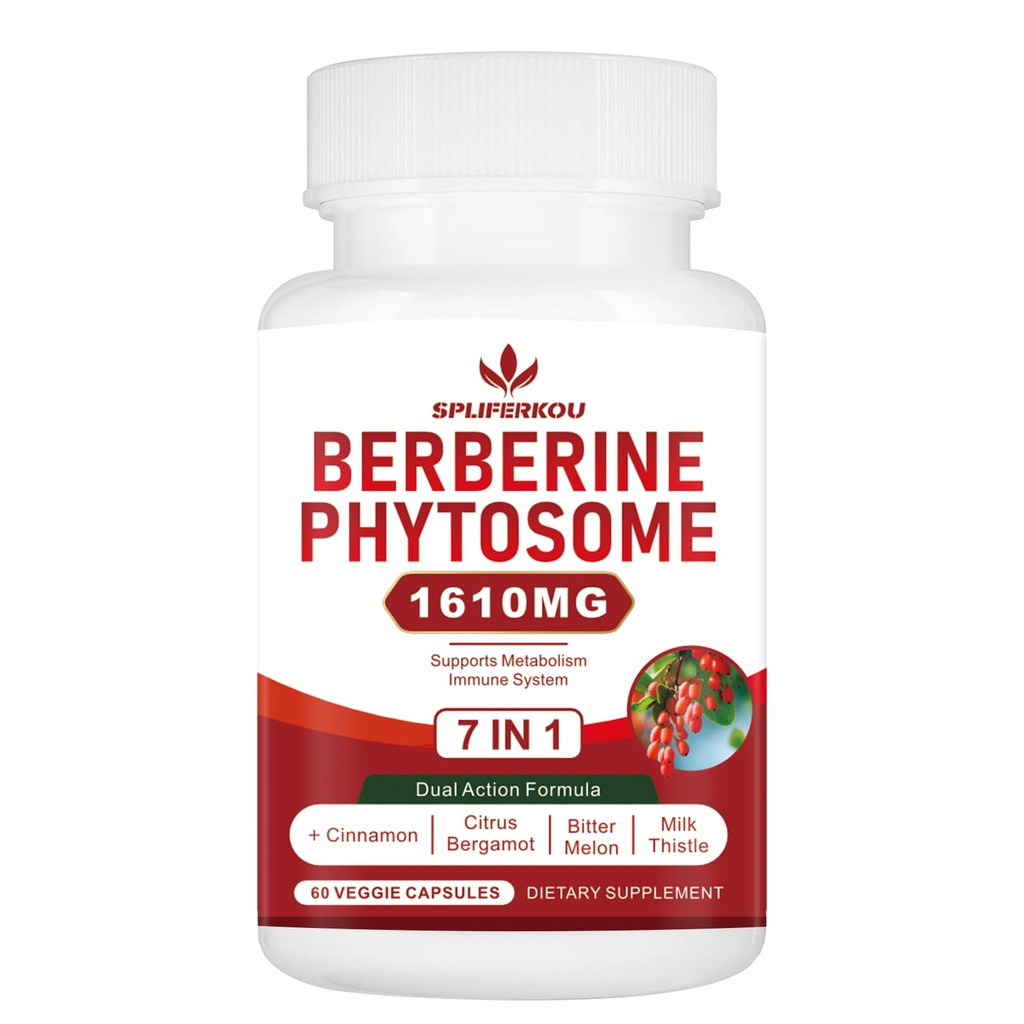 7-in-1 Berberine Phytosome met Ceylon Cinnamon, Berberine Complex ondersteunt Metabole, leverfunctie en immuunsysteem, Non-GMO, Glutenvrije - 60 capsules