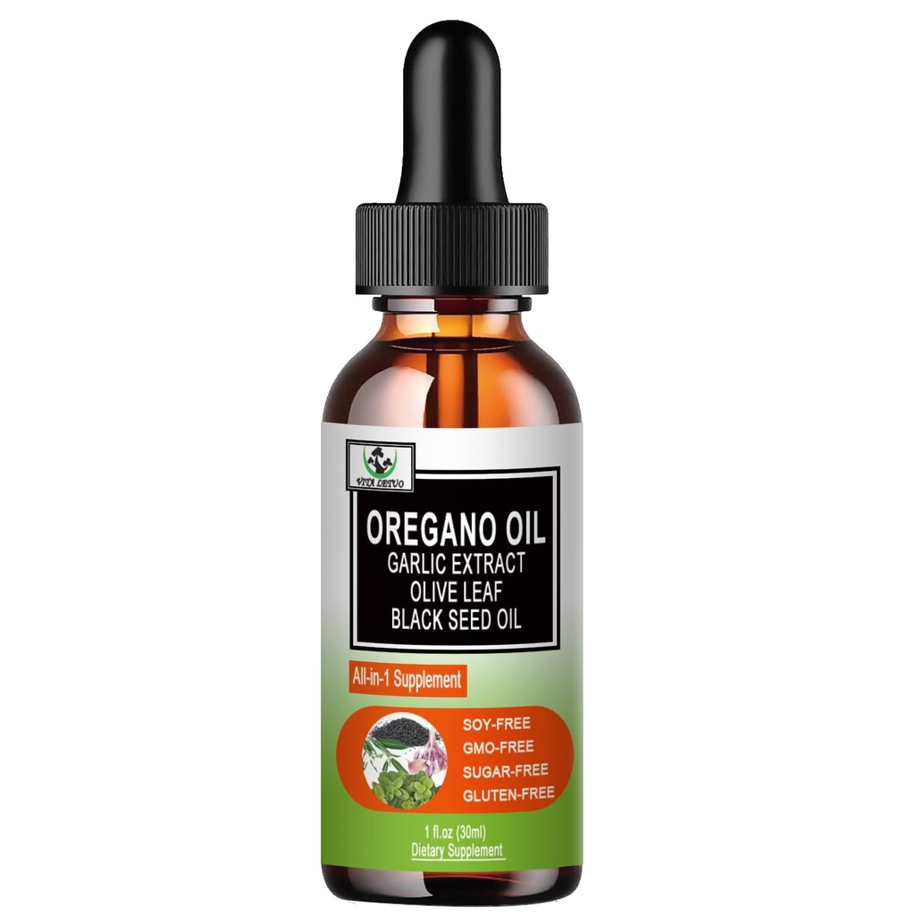 Biologische olie van Oregano met zwarte zaadolie, olie van Oregano Liquid Drops w/Garlic Olive Leaf Vlierbessen voor Immune, Digestieve Ondersteuning & Antioxidant, Seizoensgebonden Ondersteuning Supplement voor vrouwen mannen