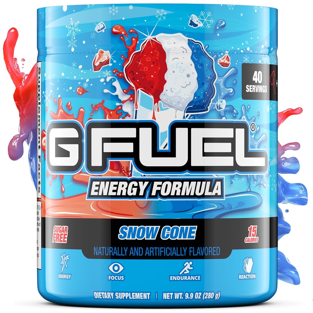 G Carburant Cône de Neige Energy Drink Powder, Pré-entraînement Caféine Mix pour le jeu, Sucre sans accent Amino, Vitamine + Antioxydants, 9.9oz (Cône de Neige, 40 portions)