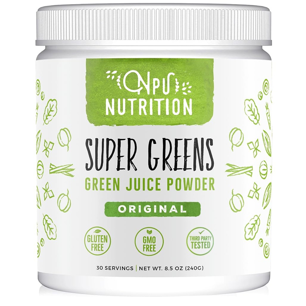 Super Greens poudre mélange organique: Supplément non OGM, comprend Spiruline, Alfalfa, Épinards, Probiotiques, Fibres et enzymes digestifs, Pas d'édulcorants artificiels, 30 portions