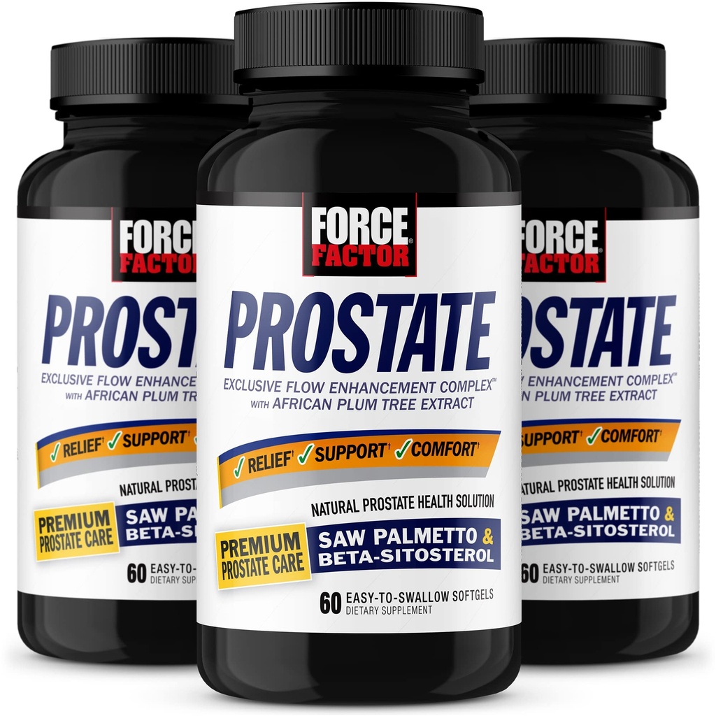Force Factor Prostate, 3-Pack, Saw Palmetto and Beta Sitosterol Supplement for Men, Prostate Health Support, Size Support, Urinary Relief, Bladder Control, Reduce Nighttime Urination, 180 Softgels