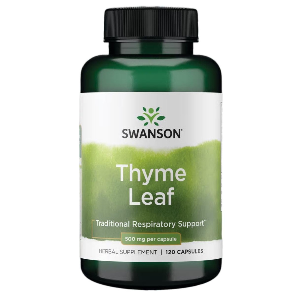 Swanson Thyme Leaf - Supplément à base de plantes appuyant la santé du système respiratoire - Formule naturelle aidant le système digestif santé - (120 capsules, 500mg chacune)