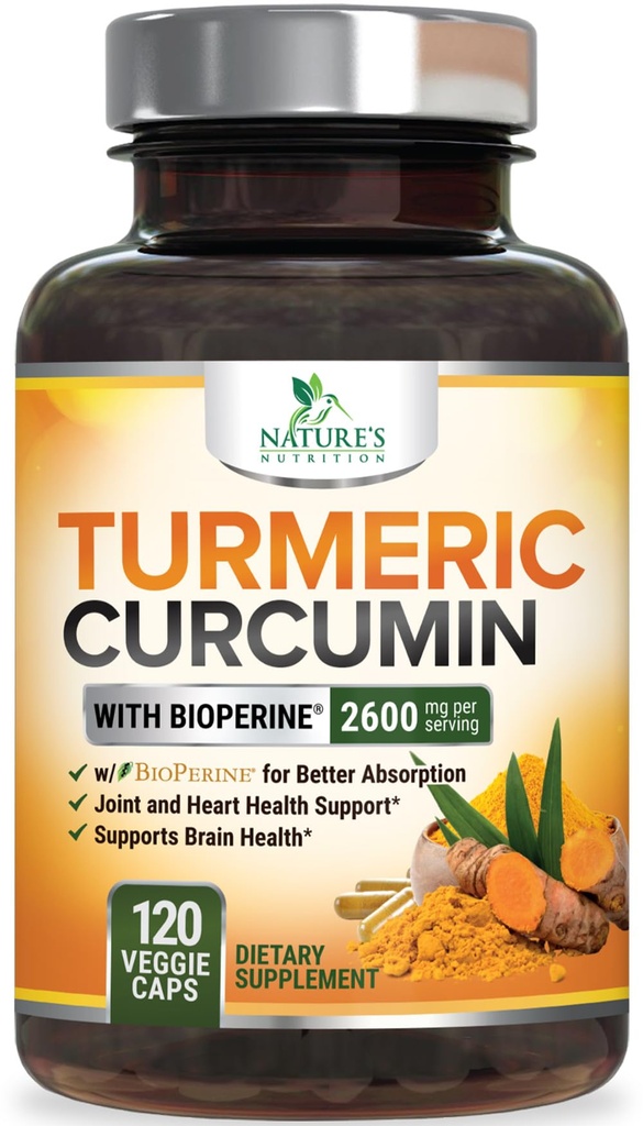 Kurkuma Curcumine Supplement 2600mg - 95% Curcuminoïden met Organische Kurkuma & BioPerine Black Pepper Extract voor Beste Absorptie, Natuurlijke Vegan Joint Support, Non-GMO, Gebotteld in de VS - 120 Capsules
