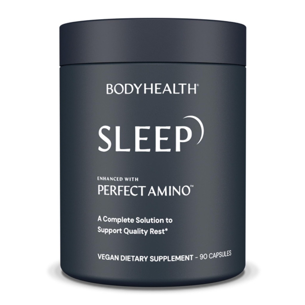 BodyHealth Slaap, Slaaphulp en Supplement voor volwassenen met 3 mg Melatonine, Non-Habit Vormende Pillen Verbeterd met PerfectAmino - 90 Capsules