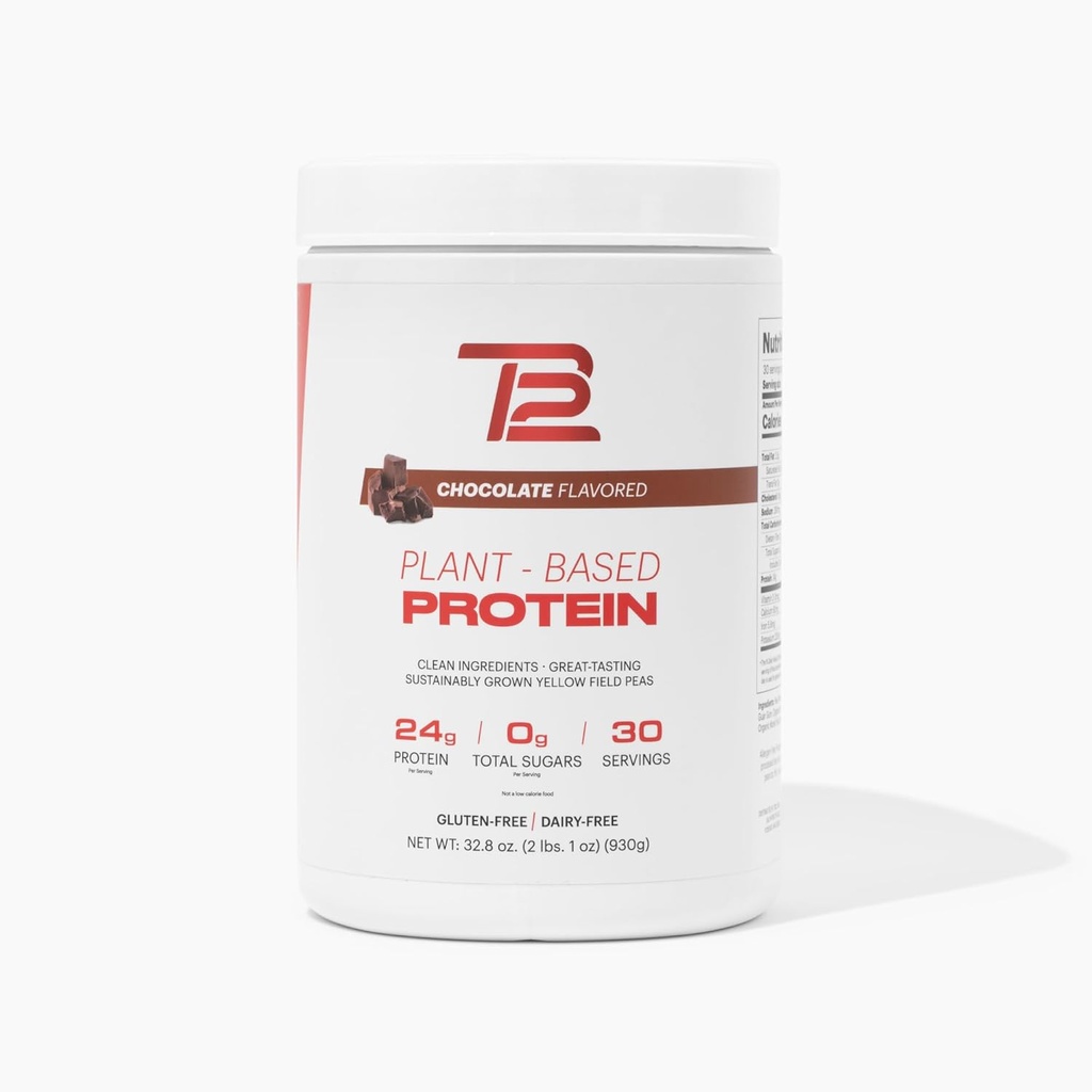 TB12 Plant Based Protein Powder door Tom Brady, 24g Vegan Pea Protein, Lage Suiker, Lage Carb, Non-GMO, Maaltijd Vervanging, Keto Vriendelijk, Paleo, Suikervrij, Chocolade Smaak (30 Servers/2.25lbs)