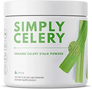 LaPura Biologische Selderij Poeder - Pure Selderij sap poeder voor Gut Health Ondersteuning - Plant Based Green Superfood voor Smoothies, sapjes, en recepten - Reizen vriendelijk en glutenvrij, 30 porties, 6,35 oz