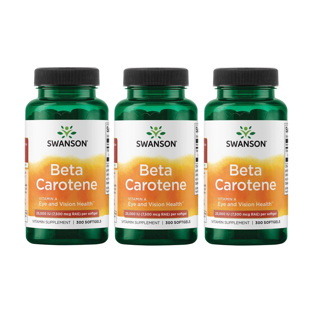 Swanson Beta-Caroteen Vitamine A 25000 IE Huid Oog Immuunsysteem Gezondheid Antioxidant Ondersteuning 7500 mcg 300 Softgels Tellen (3 Pack)