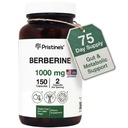 PRISTINE'S Berberine Supplement Capsules - 1000 MG 75 jours d'approvisionnement 150 Capsules - Heart, & Immunity Health Support Antioxydant - Digestive Tract & Healthy Gut Flora Support