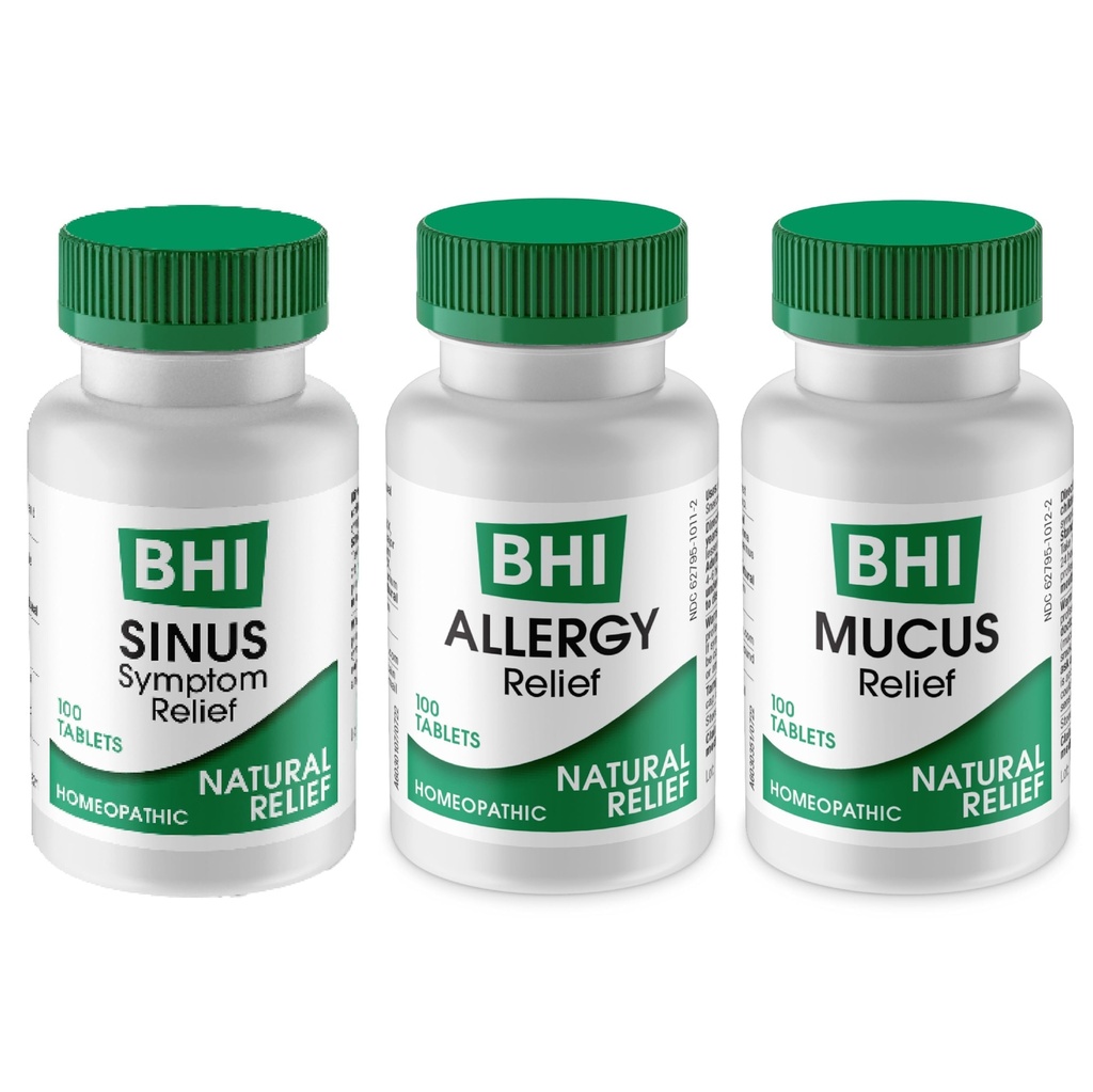 Medianatura BHI Multi Symptoom Flare-Up Defense Bundle Sinus Relief Tablets (100) Mucus Relief Tablets (100) + Allergie Relief Tablets (100) Homeopathische Relief - Fast-Active, Quick-Dissolve