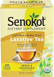 Senokot Dieetsupplement, Natuurlijke en Biologische Sennablad, Laxatieve Thee voor Occasional Constipatie, 20 Gewikkelde Piramide sachets, Gecertificeerde Biologische.