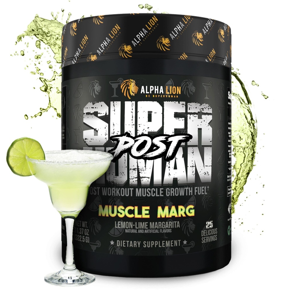 Alpha Lion Superhumain post entraînement poudre, Muscle Builder boisson, Créatine monohydraté + plus pour la croissance musculaire maigre, la force et le volume, supplément pour les femmes et les hommes (25 portions, Muscle Marg)