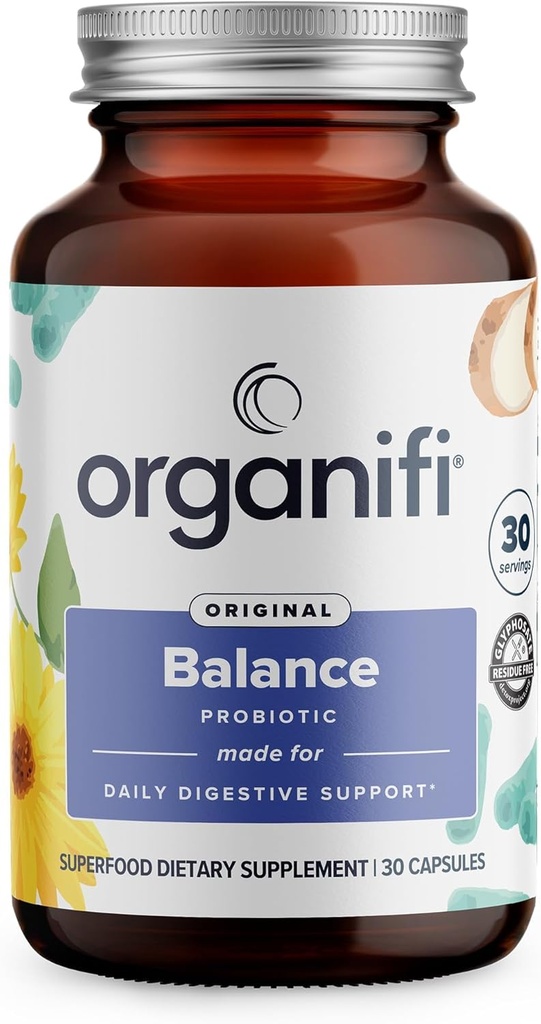 Organifi Balance Probiotica voor de spijsvertering van de gezondheid - 5 veerkrachtige strains, 30 Vegan Capsules