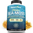 Nutrivein Organic Sea Moss 1600mg Plus Bladderwrack & Burdock - 120 Caps for Adults - Prebiotic Super-Food - Immune System & Digestief Health - Thyroid, Skin, Keto Detox, Gut, Joint Support
