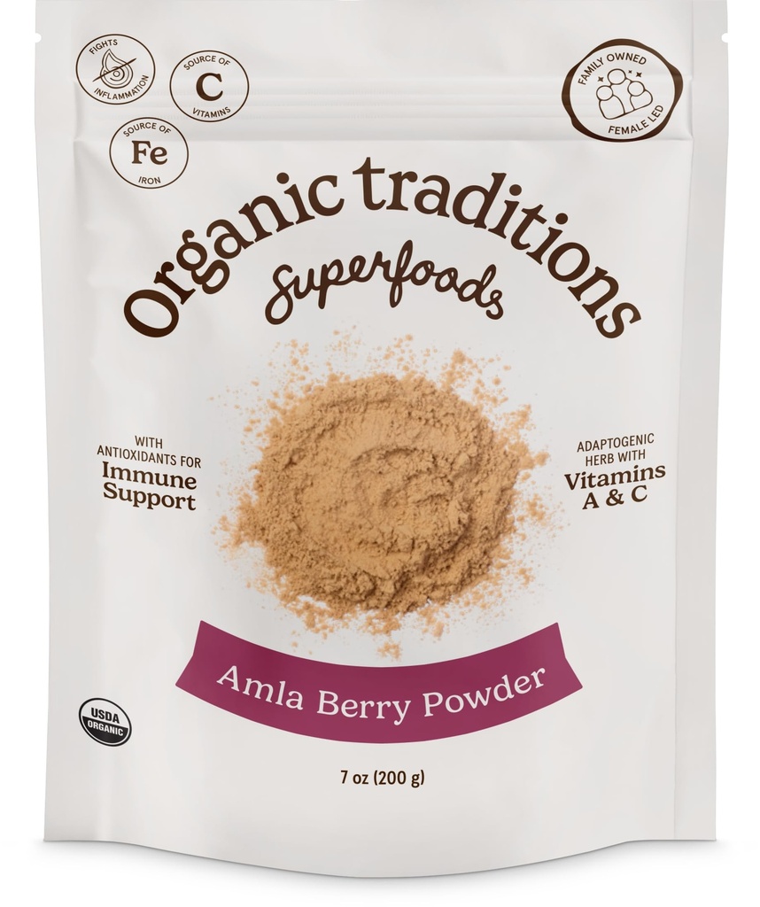 Biologische Tradities Biologische Amla Berry Poeder, Gepoederde Amla Indiase Gooseberry, Niet-GMO Biologische Gepoederde Fruit Superfood, 7oz (200g) Zak