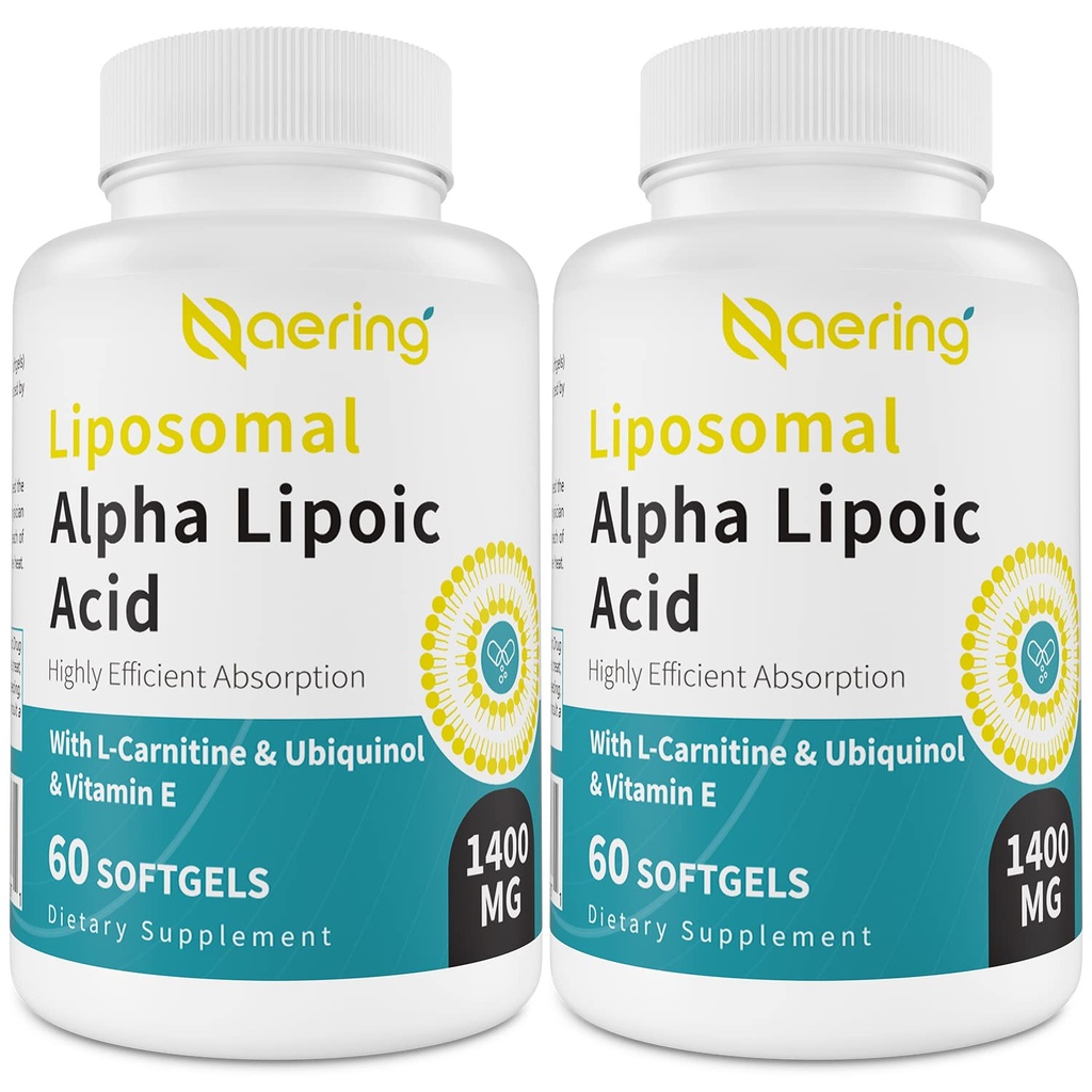 Liposomal Alpha Lipoïnezuur 1400 mg Softgels, ALA Supplement met L-Carnitine 1000mg, Ubichinol (Active CoQ10) 100mg en vitamine E 10mg, Alfa-Lipoïnezuur voor antioxidanten, Zenuw,Energie 120 Softgels