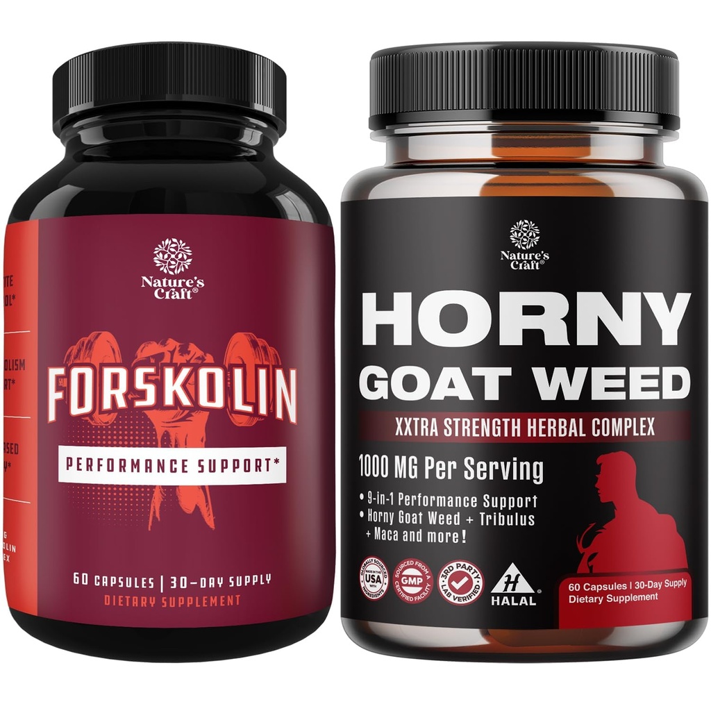Bundel van Pure Forskolin Extract Supplement voor Enhanced Energy voor volwassenen-Plant-Based Energy Supplements en Horny Goat Weed Extract Complex voor Enhanced Energy en Uithoudingsvermogen