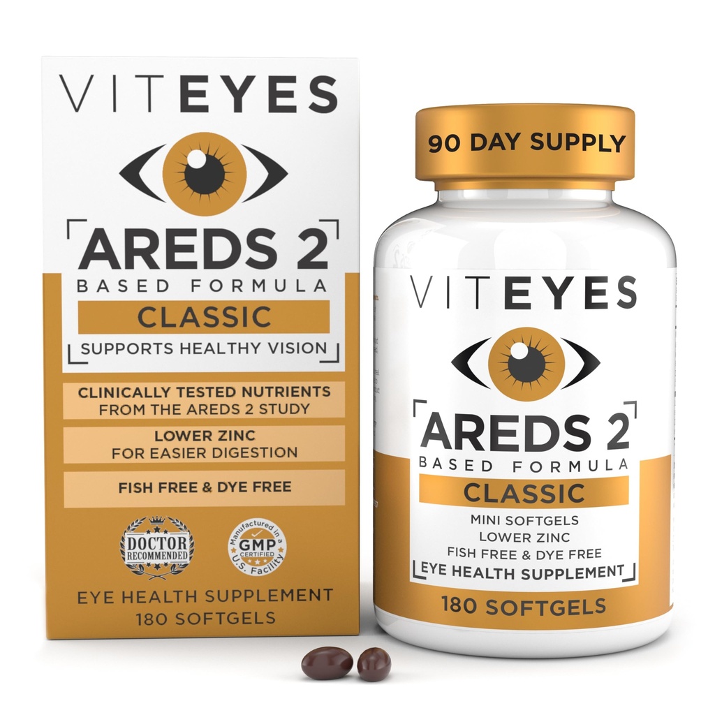 Viteyes AREDS 2 Classic Macular Health Formula Softgels, Eye Health Vitamin to Support Macular Health, Lower Zinc, Eye Vitamins, Macular Vitamins, Beta-Carotene Free, 180 Softgels