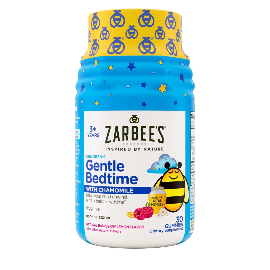 Zarbee's zachte bedtijd Gummies voor kinderen - Melatonine-vrije blend van natuurlijke honing, Raspberry citroen, en kamille helpt kinderen ontspannen en ontspannen om zich voor te bereiden op slaap, 30ct