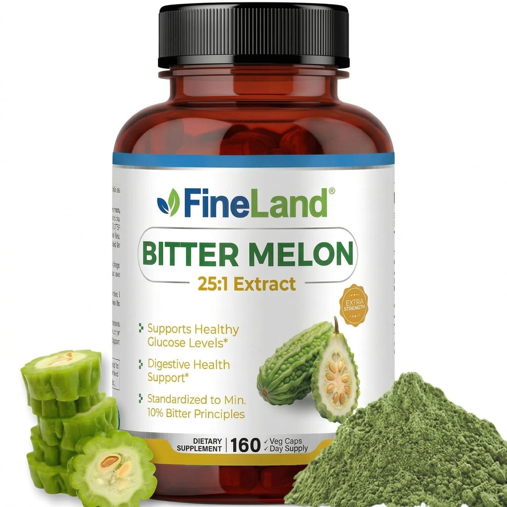 FineLand Bitter Meloen 25:1 Extract 12.500mg Sterkte, 10% Bitter Principles, 160 Vegan Capsules, Ondersteunt Digestieve Gezondheid, Gestandaardiseerd en Geconcentreerd 25X Extract, Niet-GMO Made in USA