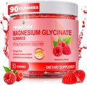Magnesium Glycinate Gummies 400mg voor volwassenen & kinderen,90 Ct Suikervrij Magnesium Gummies met Kalium Magnesium Supplement voor vrouwen & mannen, Slaap Msucle & Energergie Ondersteuning, Raspberry Flavor