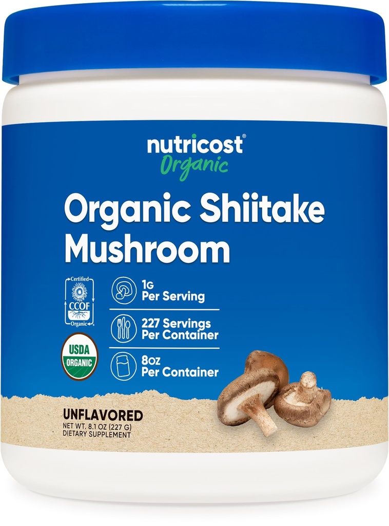 Nutricost Poudre de champignons chiitake biologique 8oz - 100% certifié biologique, sans gluten, sans OGM