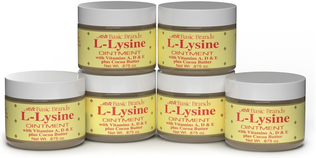 Basic Merken - L-Lysine Zalf - 0.875 oz - Lysine Cold Sore Treatment en Blister Relief - Gehakte lippen en droge huid 6-pack