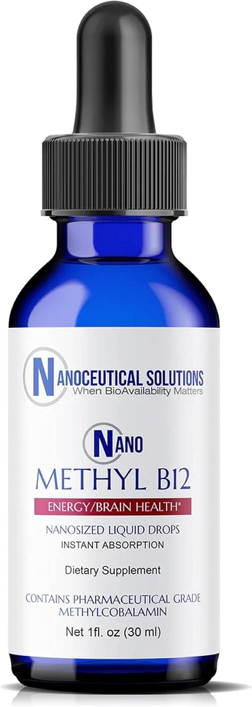 NANO METHYL B-12, 1000MCG Methylcobalamine, nanosized vloeistof druppels voor INSTANT ABSORPTIE, Oost naar gebruik. Heerlijke Berry smaak.