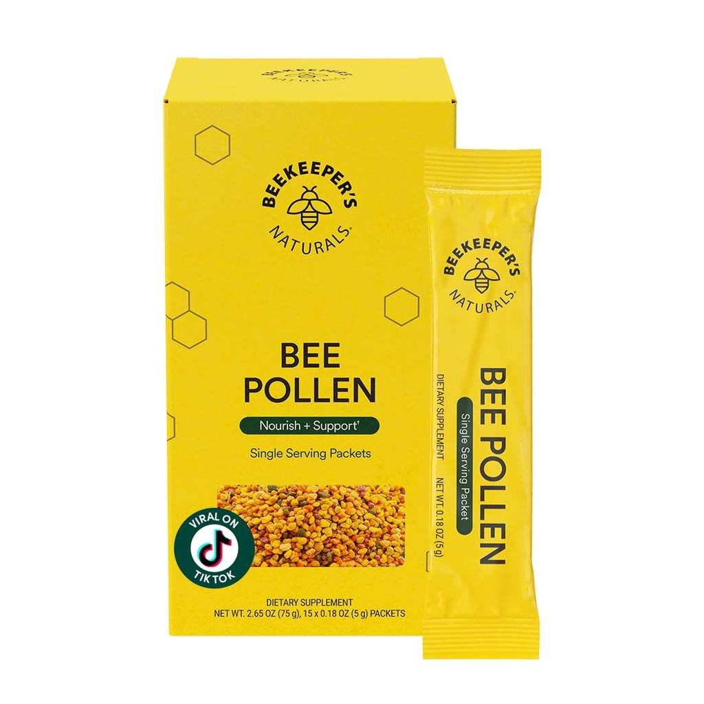 Bijenhoudersnatuurlijk - 100% rauwe bijenpollen stickpacks, natuurlijke behouden enzymen, bron van vitamine B, mineralen, aminozuren en eiwit - Paleo & Keto vriendelijk, glutenvrij (15ct)