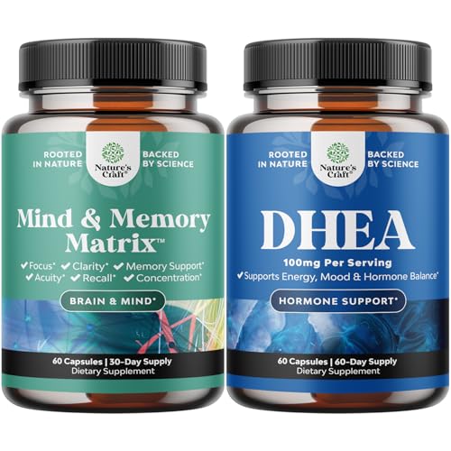 Ensemble de complément de soutien au cerveau Nootropics avancé avec des vitamines de mémoire et de focale et supplément DHEA pour l'équilibre hormonal, améliore la stabilité de l'humeur, la fonction cérébrale, le système immunitaire, l'énergie et la fertilité