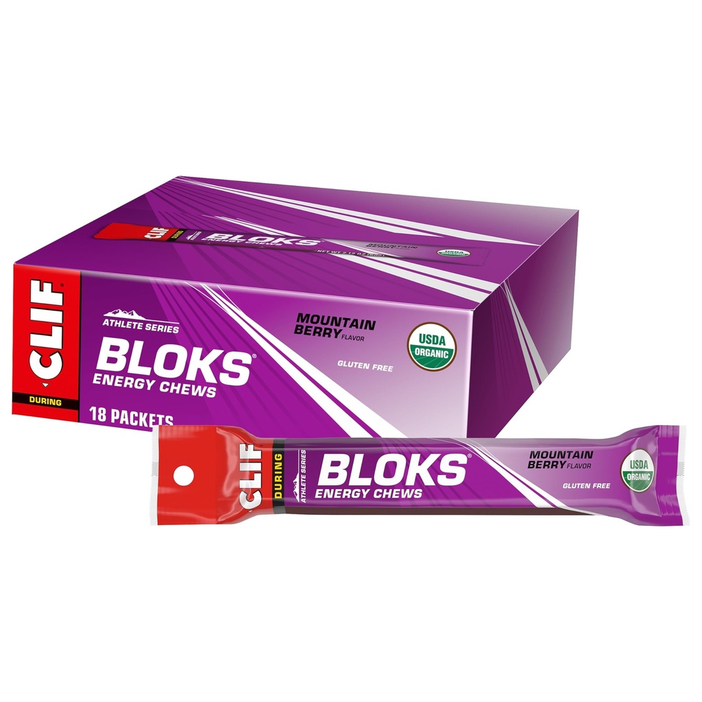 CLIF BLOKS - Mountain Berry Smaak - Energie Kauwen - Niet-GMO - Planten - Snelle brandstof voor fietsen en hardlopen - Quick Koolhydraten en Elektrolyten - 2.12 oz. (18 Tel.)
