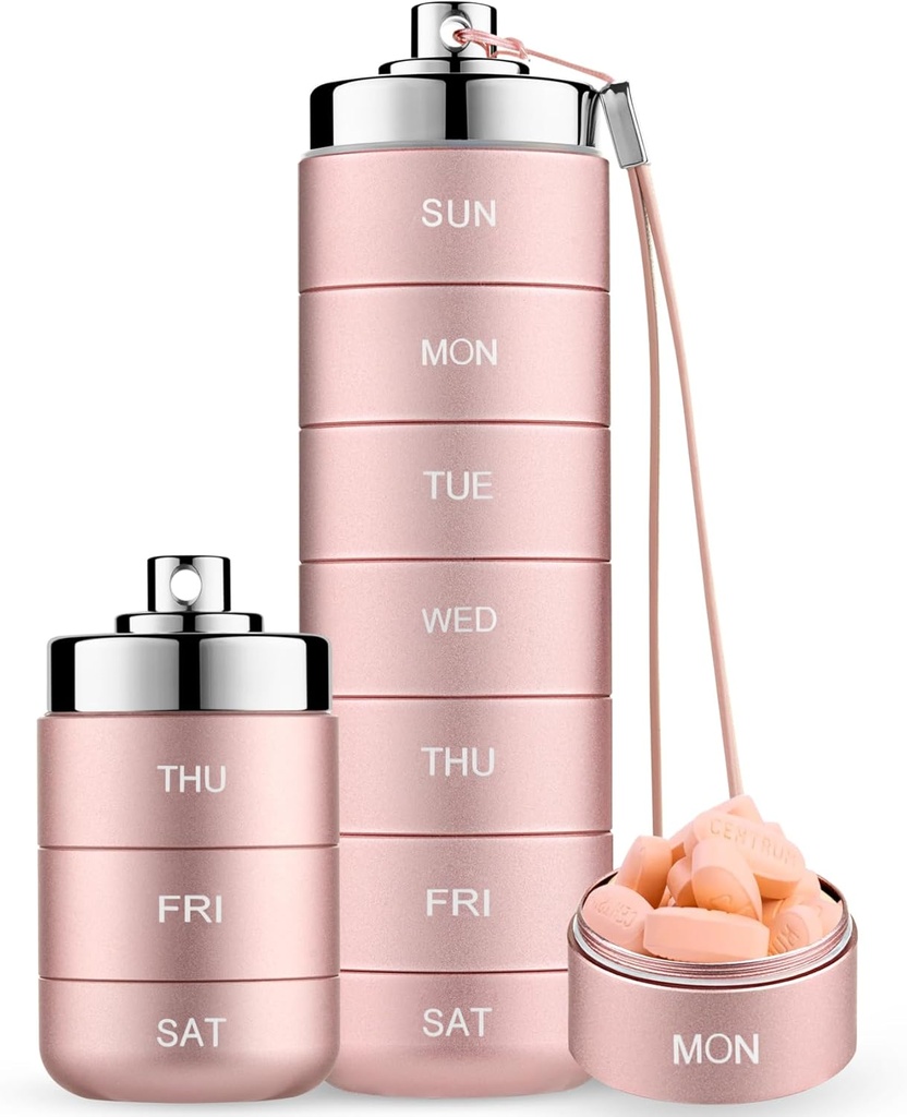 Mossime Metal Travel Pill Organizer, Portable 7 Day Vitamine Organizer Stapelbaar, Waterdicht 1 keer Een dag pil Box, Grote Pillen Container, Dagelijkse Medicine Organisator voor Vitamine, Visolie, Supplement