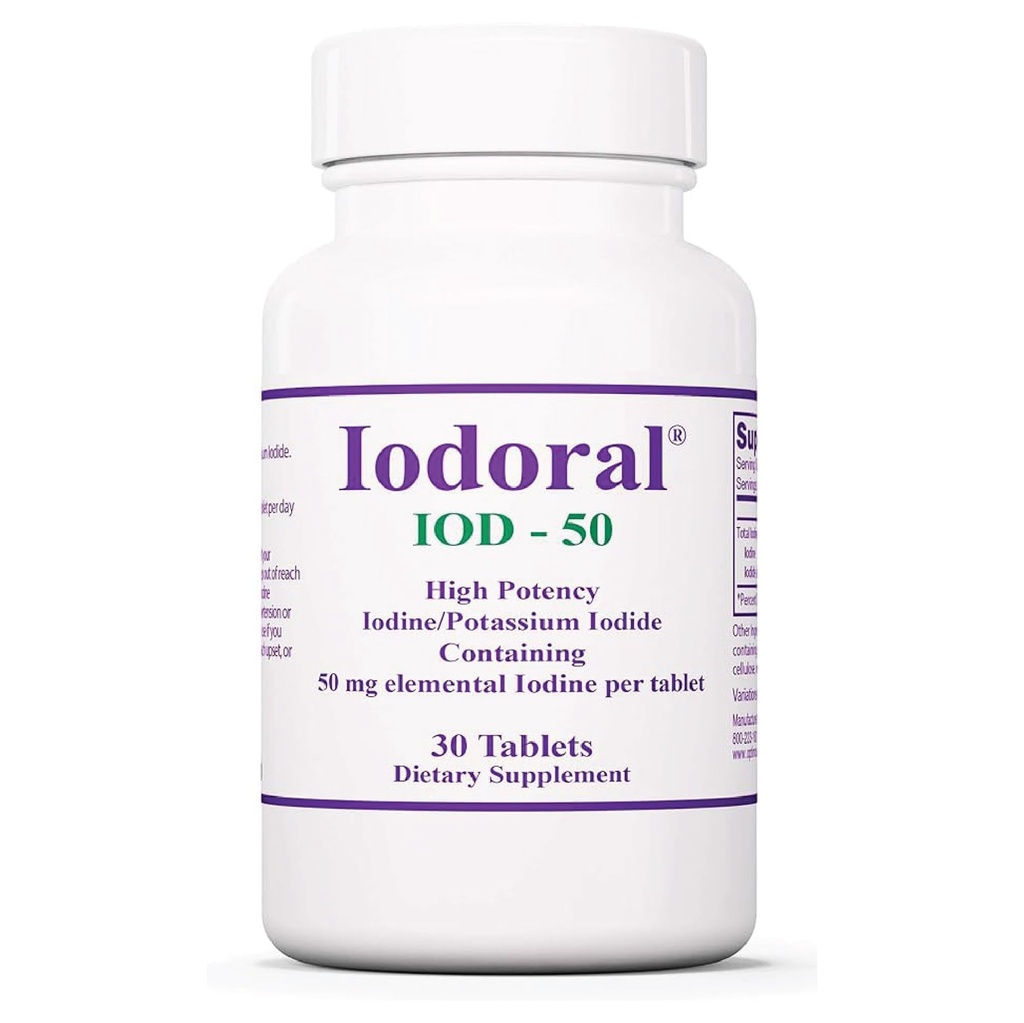 Optimox Iodoral 50 mg Supplement - Kaliumiodide tabletten, schildklierondersteuning, dagelijkse vitamines en mineralen, Lugol's joodse oplossing - 30 Tel.