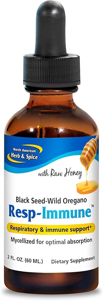 NOORD AMERICAN HERB & SPICE Resp-Immune - 2 oz - Respiratory & Immuun Support - Black Seed, Oregano P73 Oil & Raw Honing - Mycellized for Optimal Absorptie - Non-GMO - 39 Servers