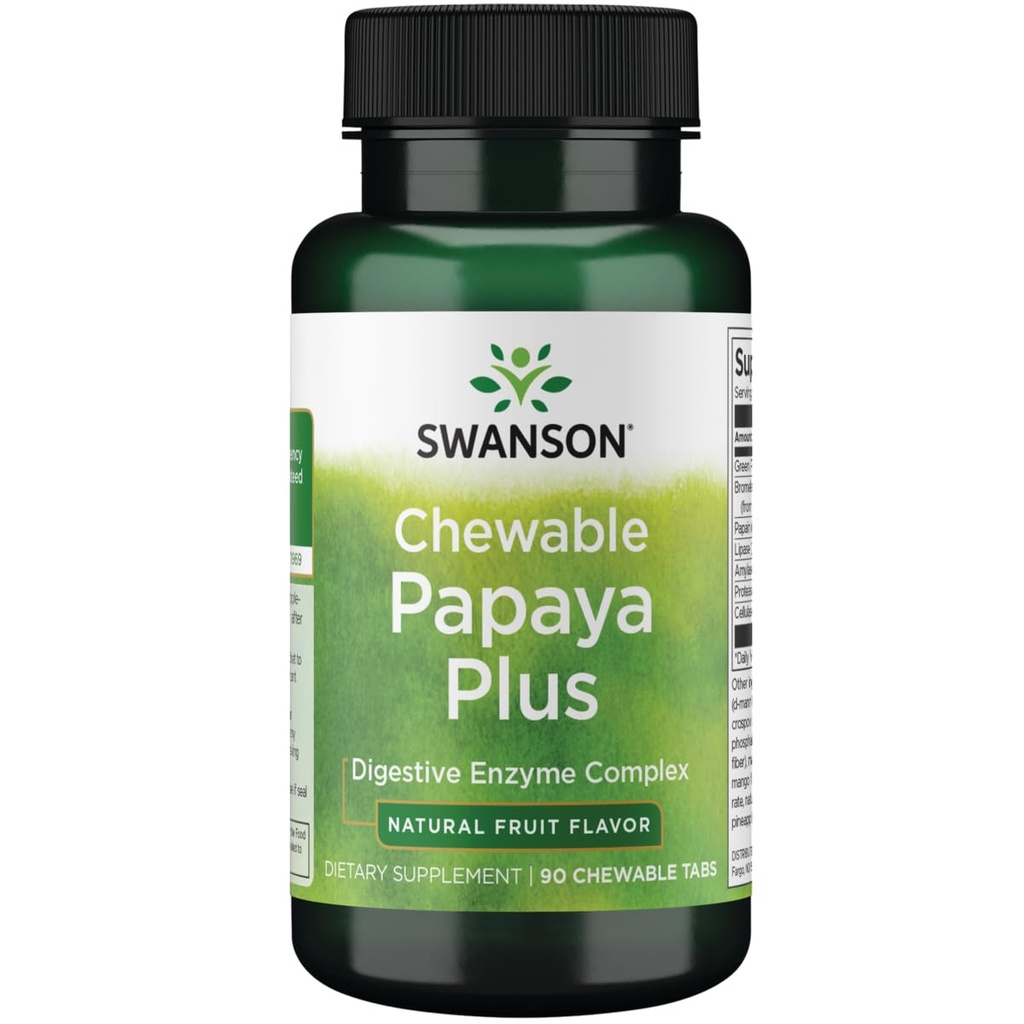 Swanson Chewable Papaya Plus 90 Chwbls Enzyme