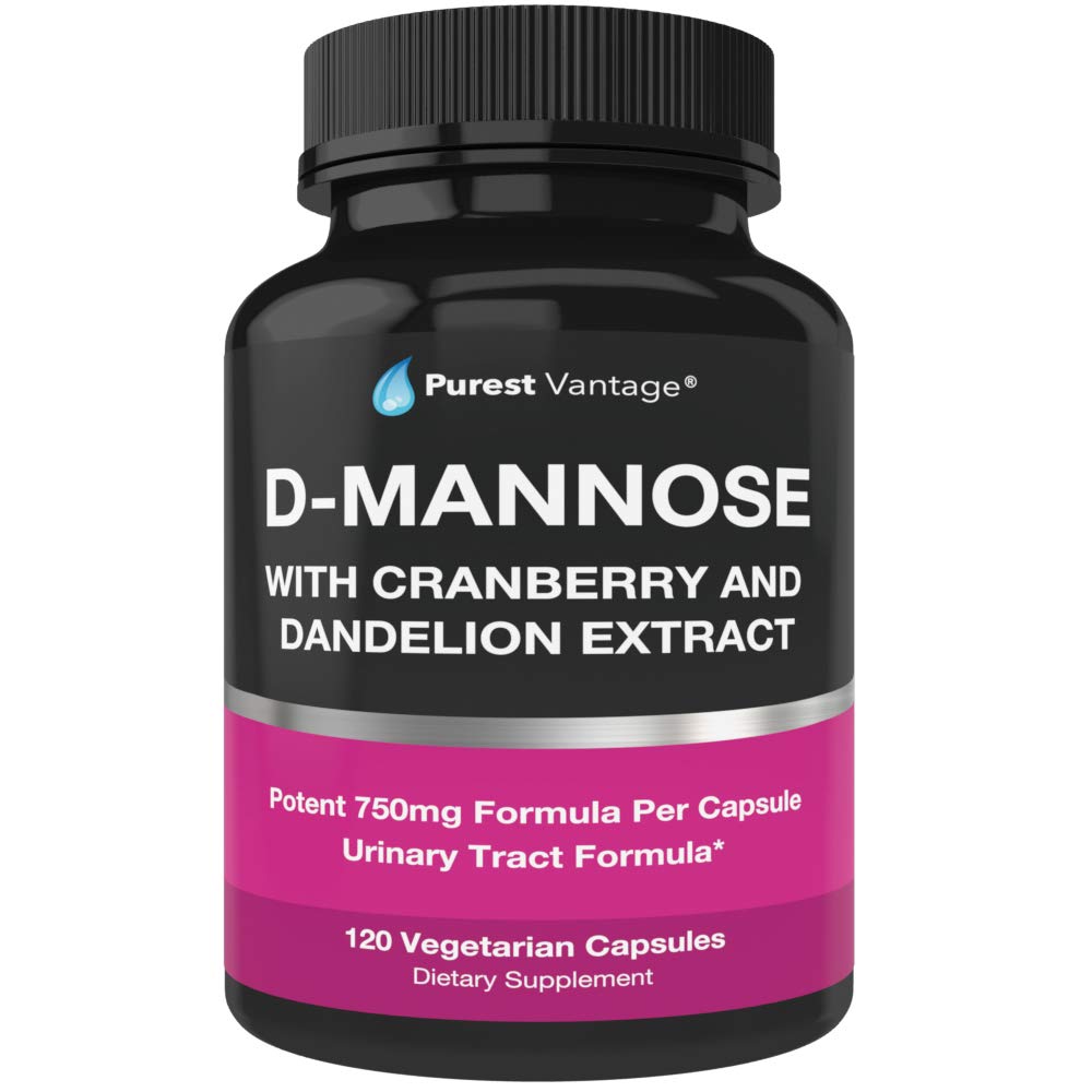 D Capsules de mannose avec 600 mg de poudre de mannose par bouchon - avec ajout de canneberge et d'extrait de dandelion à l'aide dans le support Bladder, Urinary Tract et UTI - 120 capsules Veggie