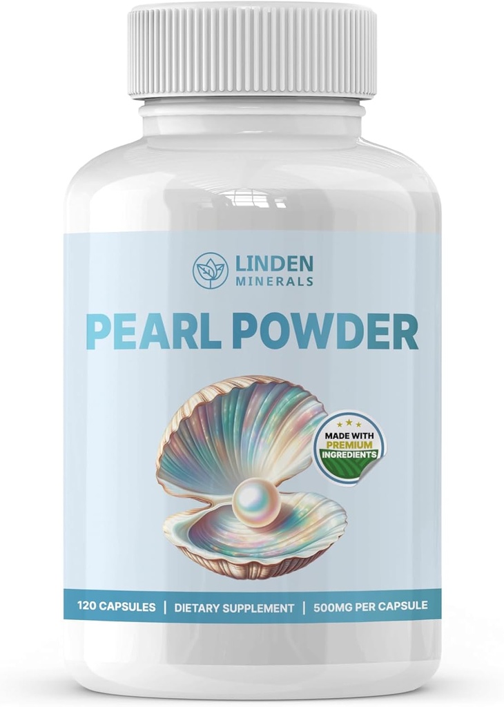 Pearl Powder Supplement 500mg, 120 Capsules - Natuurlijke bron van Calcium & Aminozuren, Anti-Aging Antioxidanten voor huidverzorging, Non-GMO