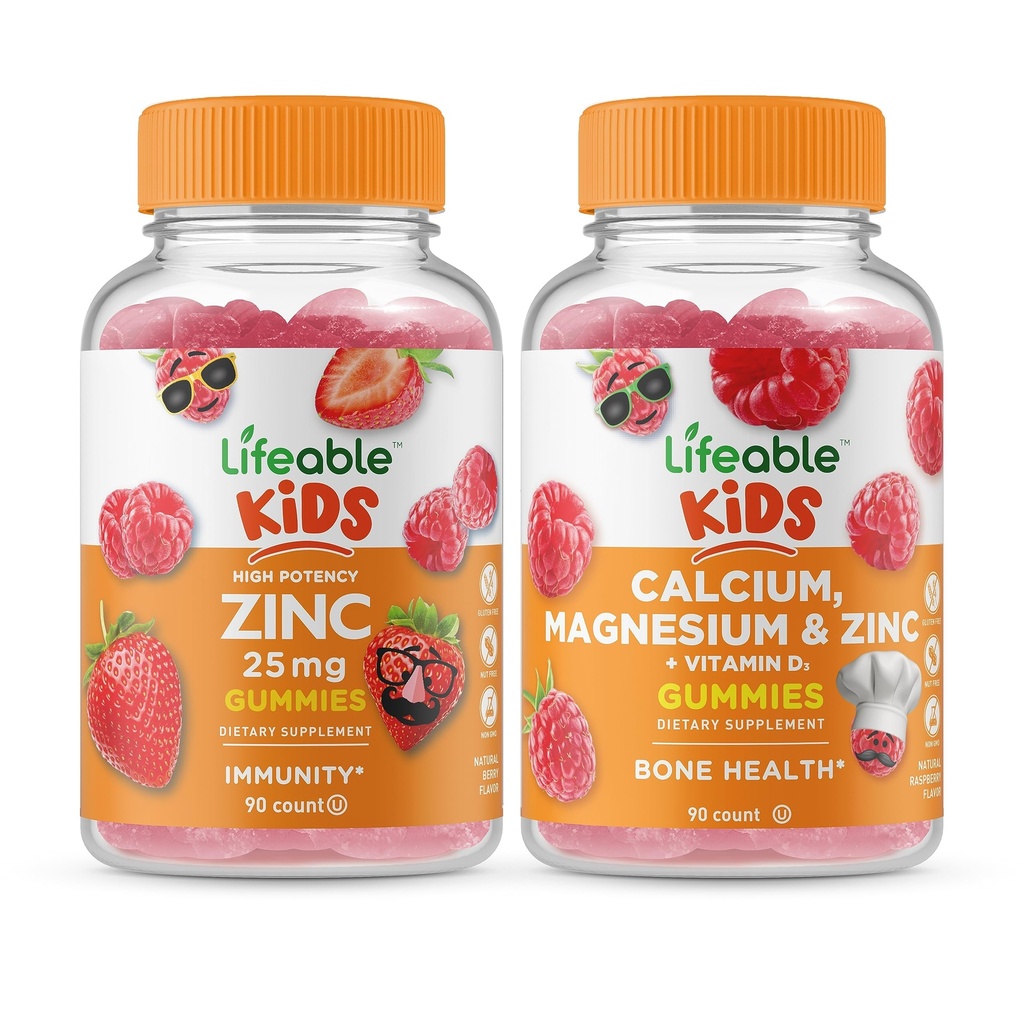 Levensvatbare Zink 25mg Kids + Calcium Magnesium & Zink Kids, Gummies Bundle - Grote Proeverij, Vitamine Supplement, Glutenvrij, GGO-vrij, Kauwbare Gummy