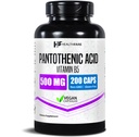 Santé Acide pantothénique 500mg Vitamine B5 Supplément de 200 capsules véganes Obtenir une énergie supplémentaire et un soutien au métabolisme Non-OGM, sans gluten Fabriqué aux États-Unis