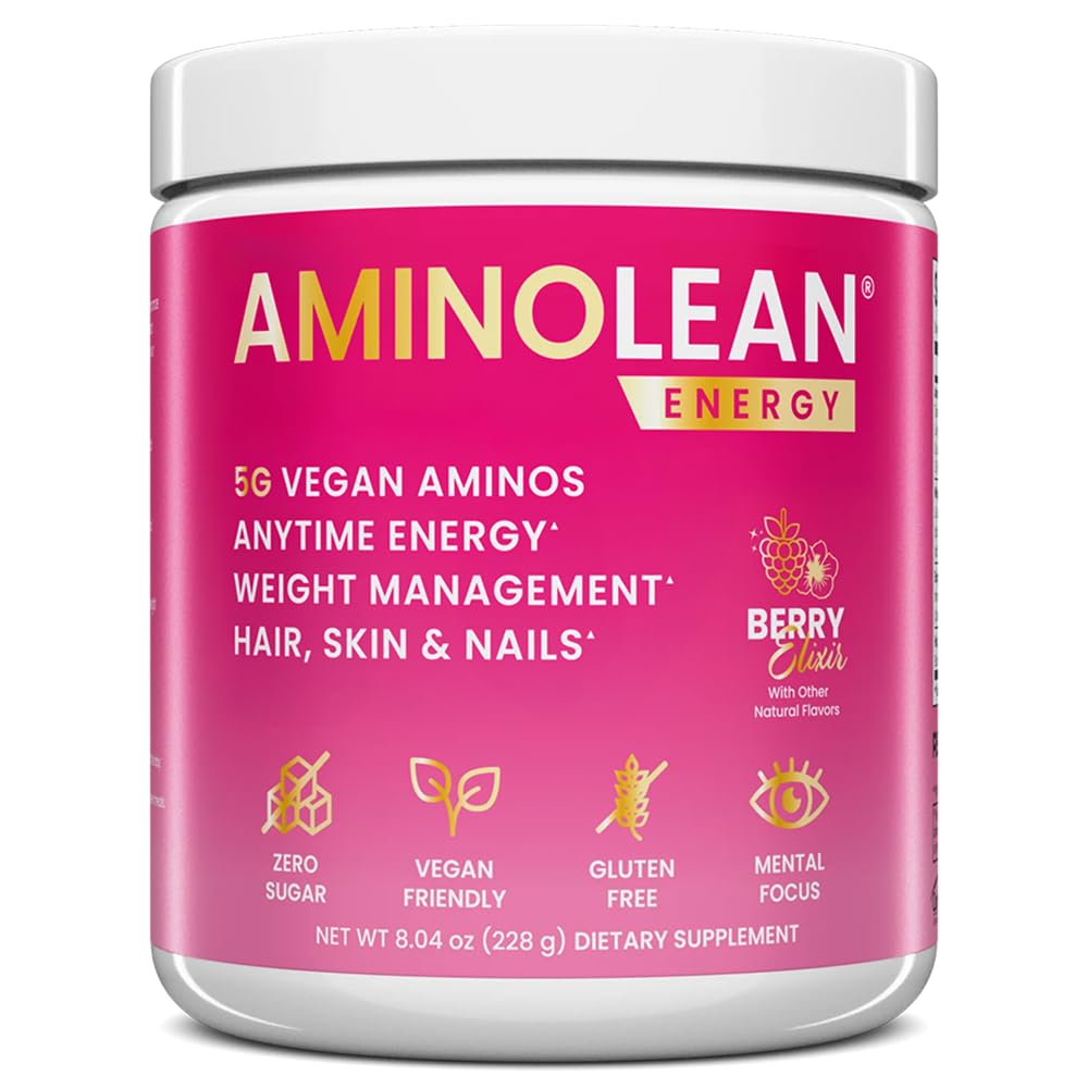 RSP NUTRITION AminoLean Préentraînement, énergie propre sans jitters, tétons ou corbeille, végétalien amical avec la biotine ajoutée pour les cheveux, la peau, les ongles, Berry Elixir, 30 portions