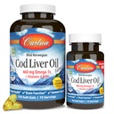Carlson - Gemmes d'huile de foie de morue, 460 mg Oméga-3s, plus Vitamines A et D3, morue arctique norvégienne capturée sauvage, capsules d'huile de poisson nordique, citron, 150 + 30 Softgels