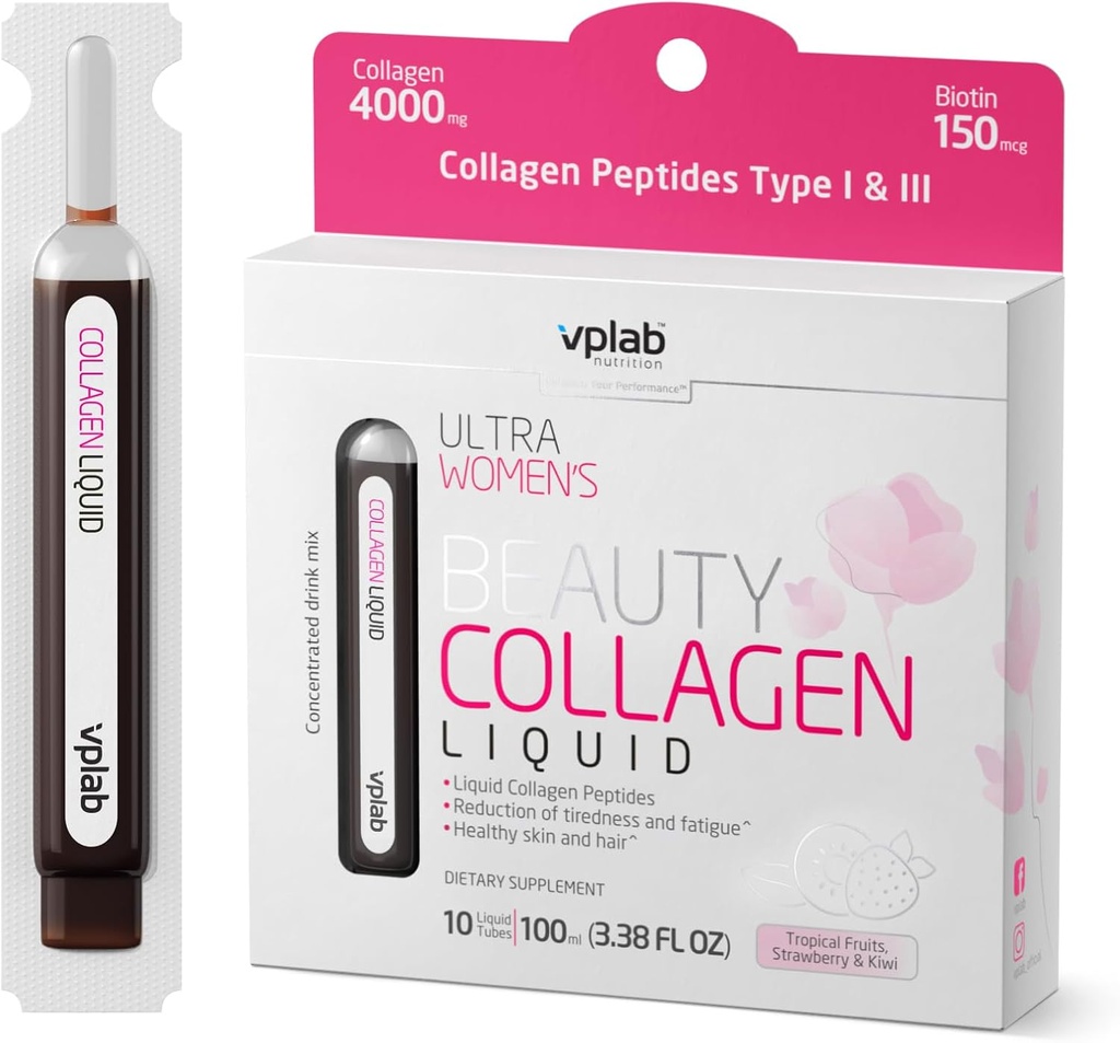 VPLab Ultra Women's Beauty Liquid Collagen - Biotin-Infused Multivitamine Complex met Peptiden Type I & III Supplement voor huid, haar en nagels - Drinkmix voor vrouwen verpakt met vitamine B Group,10