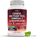 NEW AGE COQ10 200mg Red Gist Rice, Omega 3, Magnesium Complex, Zink Vitamine K2 D3 - Heart Health Ondersteuning Vitaminen voor vrouwen en mannen met vitamine B3, Coenzyme Q10-60 Tel.