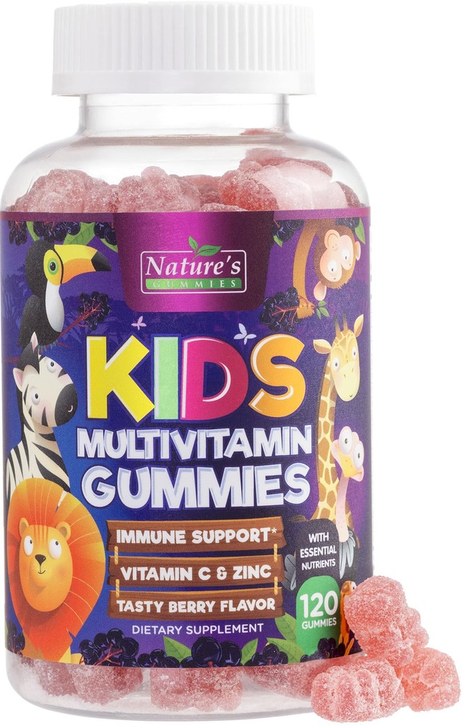 Multivitamine voor kinderen - Complete Dagelijkse Kinderen Multi Vitamine Gummy Kauw met vitamine D, B Vitaminen, Zink & Meer - Energie, Geheugen Focus & Immune Health Ondersteuning - Natuurlijke Bessensmaak - 120 Gummies