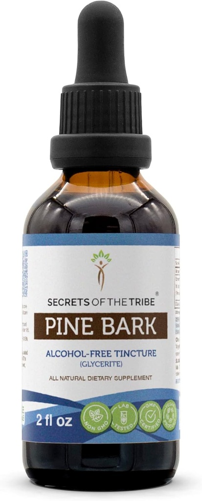 Geheimen van de stam Pine Bark Tinctuur Alcoholvrije Extract, Wildcrafted Pine Bark (Pinus massiana) Gedroogde Bast 2 oz
