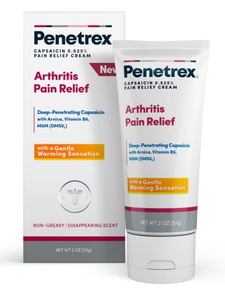 Penetrex Warming Pain Relief Cream - Deep Penetrrating Capsaicin with Arnica, Vitamin B6 & MSM( DMSO2) - Aanbrengen op handen, polsen, voeten, knieën, ellebogen en andere getroffen gebieden, 2 oz