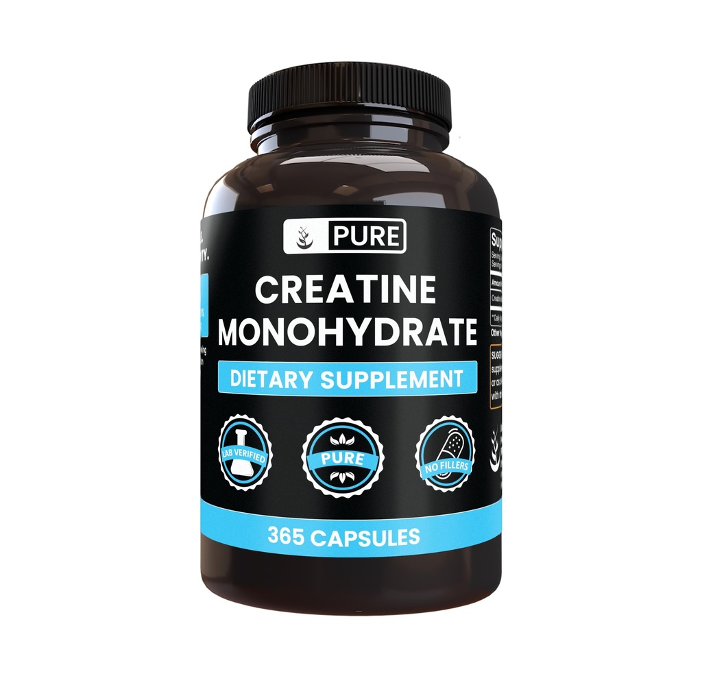 PURE ORIGINAL INGRÉDIENTS Créatine Monohydraté (365 Capsules) Pas de Magnésium ou de Rice Filters, Toujours Pure, Verified Lab