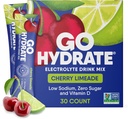 GoHydrate Low Sodium Electrolytes Powder Packets Sugar Free - Instant Hydration Dagelijkse Drink Mix - Zero Sugar Water smaak Packet Singles met Vitamine D - (Cherry Limeade, 30 Packs)