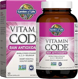 Garden of Life Antioxidant Vitamine Code Raw Whole Food Supplement Capsules with Probiotic and Enzyme Blend, Vegan, Unflavored, 30 Count