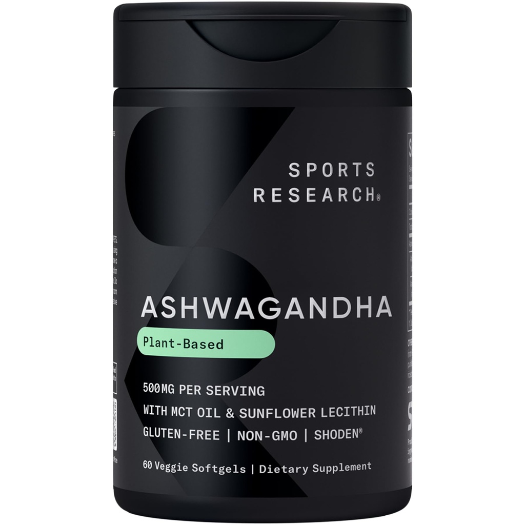 Sportonderzoek® Ashwagandha Softgels met kokosolie MCT - Natural Adaptogen Made with Shoden® Ashwa for Relaxation, Calm & Slaapondersteuning - Glutenvrij en Veganistisch vriendelijk - 60 Tel.