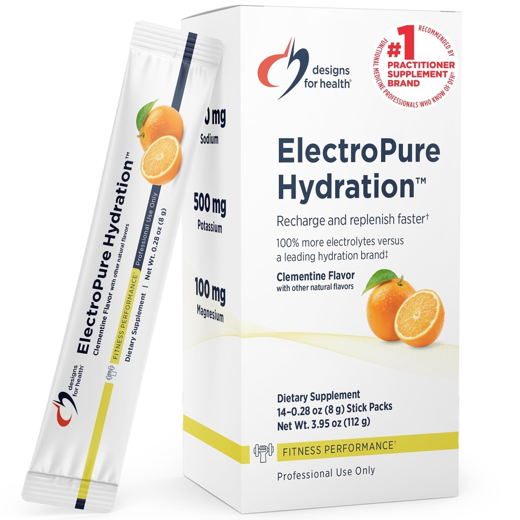 Designs for Health ElectroPure Hydration Packets, Clementine Flavor - Electrolytes Powder with Vitamin C, Magnesium, Zink en Kalium - met Stevia en Monk Fruit Zoetstof (14 Stick Packets)